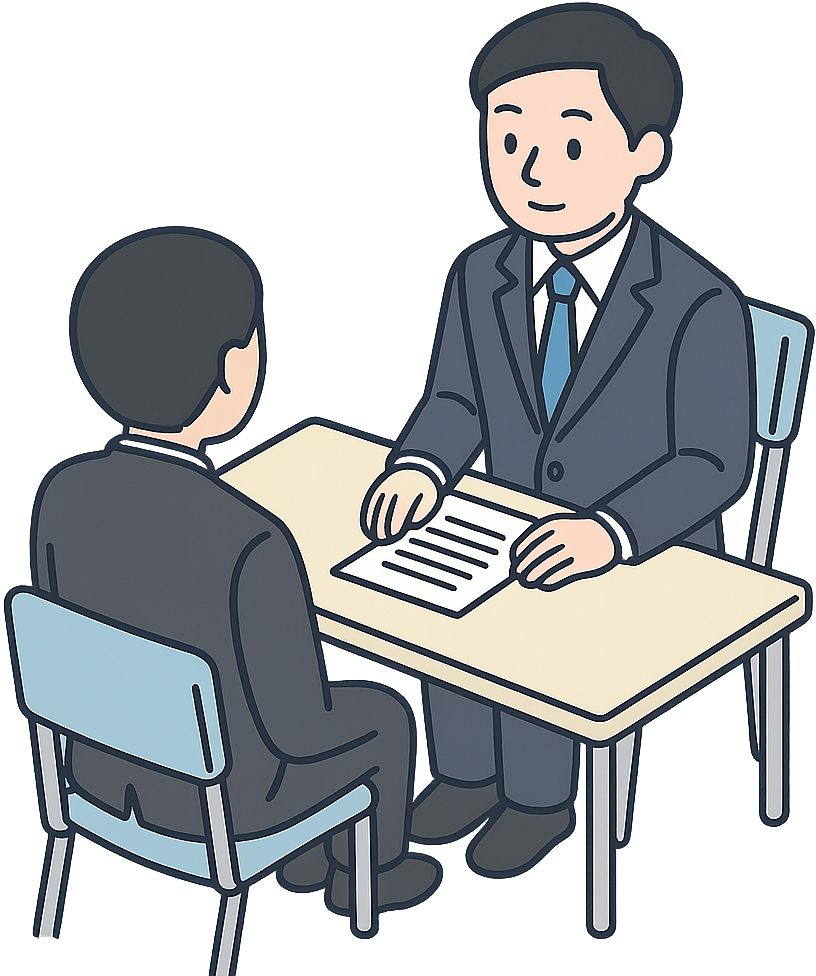 対面面接を受けているスーツの人