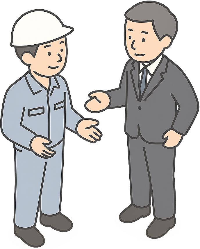 上司と話している40代期間工の男性