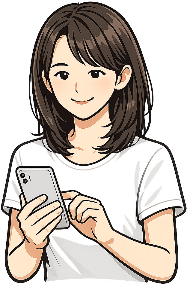 スマホを見ながら安堵の笑みを浮かべている