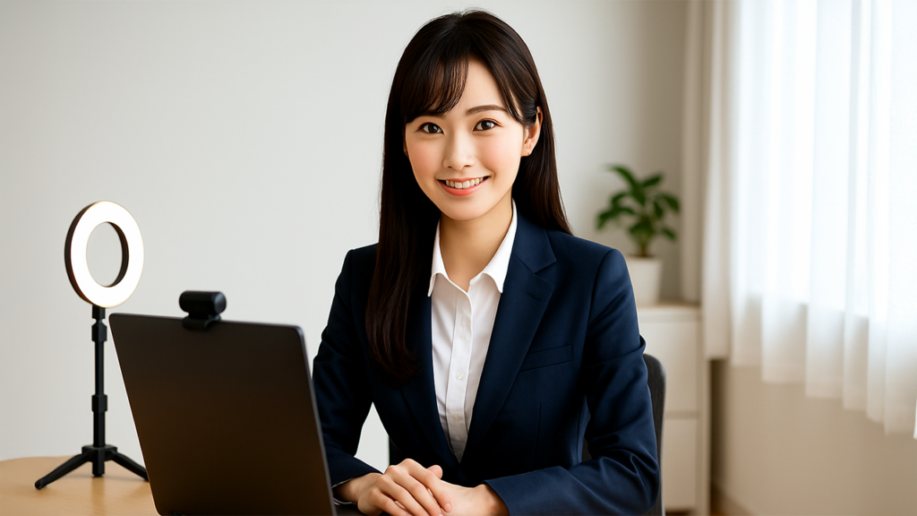 WEB面接の準備をしている女性