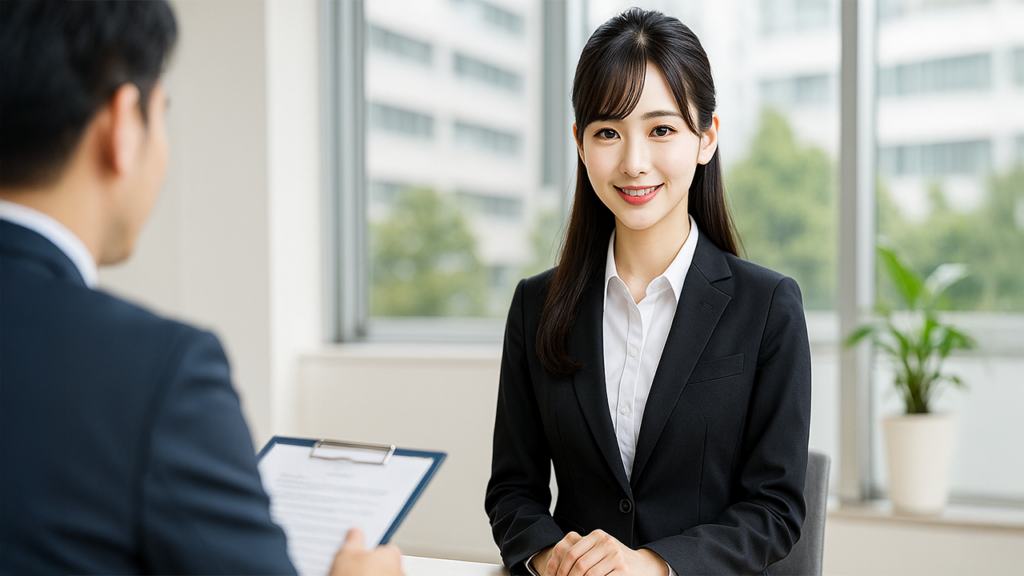 面接を受けている女性