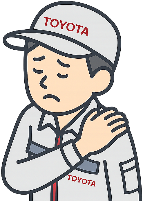 肩の痛みに耐えているトヨタ期間工