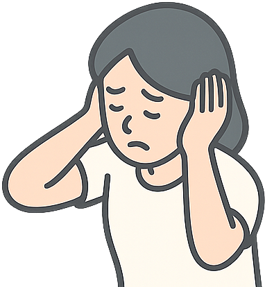 騒音に苦しんで耳を押さえている人