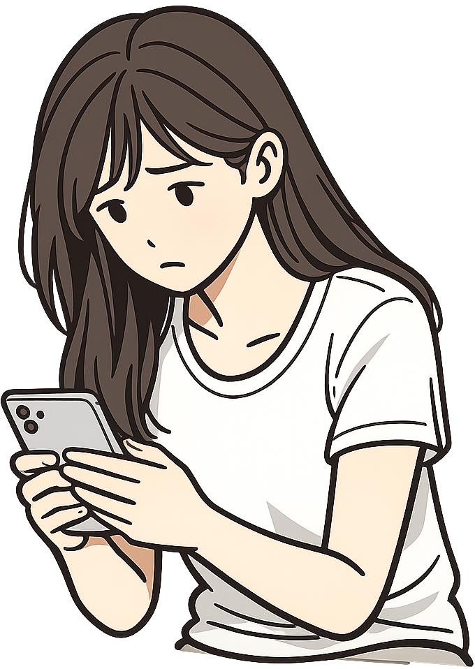 不安そうにスマホを見ている人