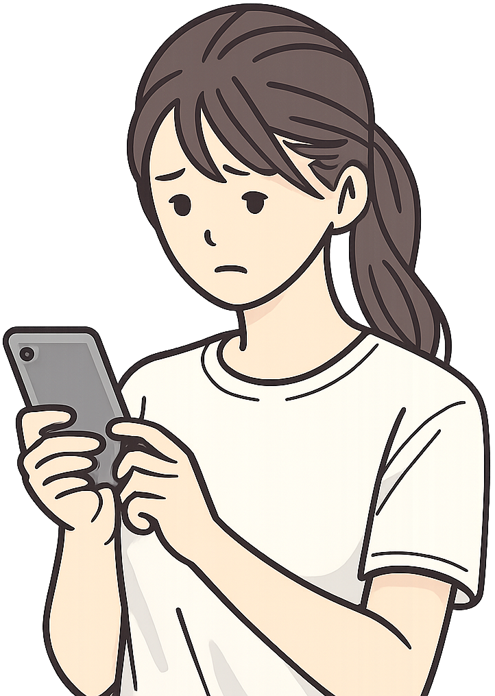 不安そうにスマホを見ている人