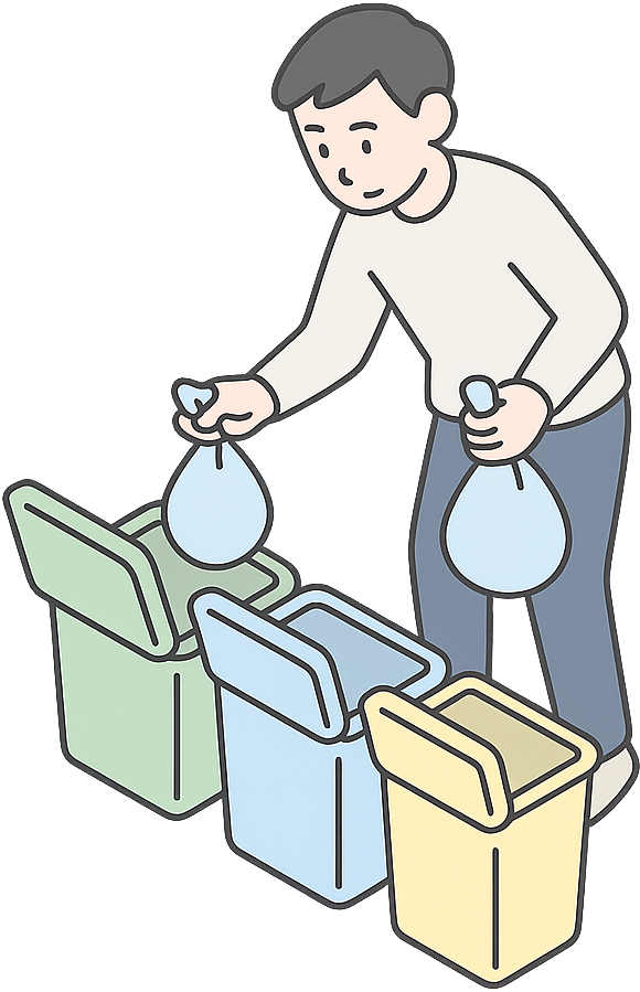 ゴミを分別して捨てている人