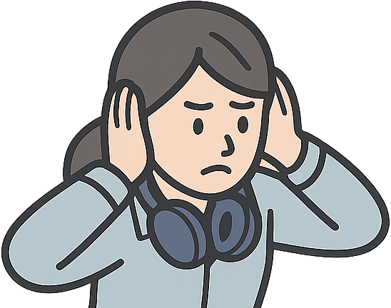 騒音に悩みながら働いている工場勤務の女性