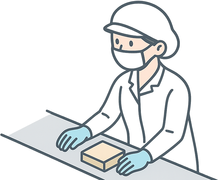 食品工場でライン作業をしている女性