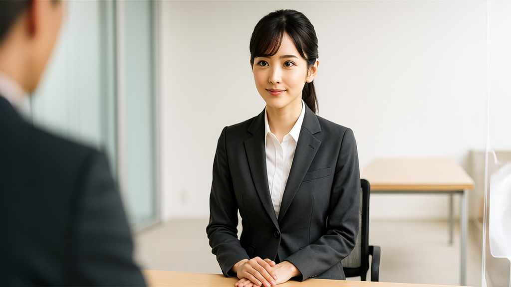 採用面接を受けている女性