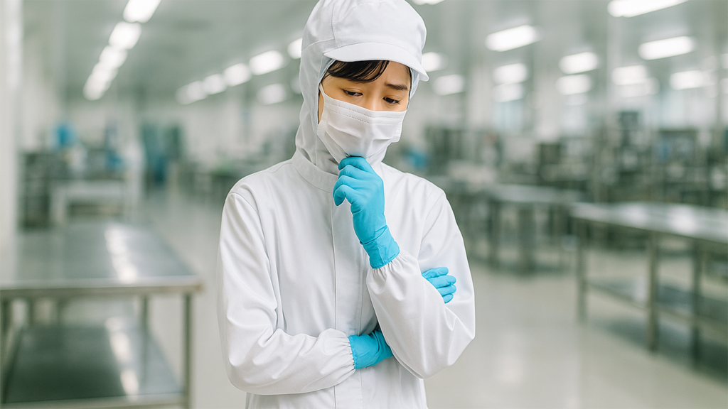 食品工場で働いている女性