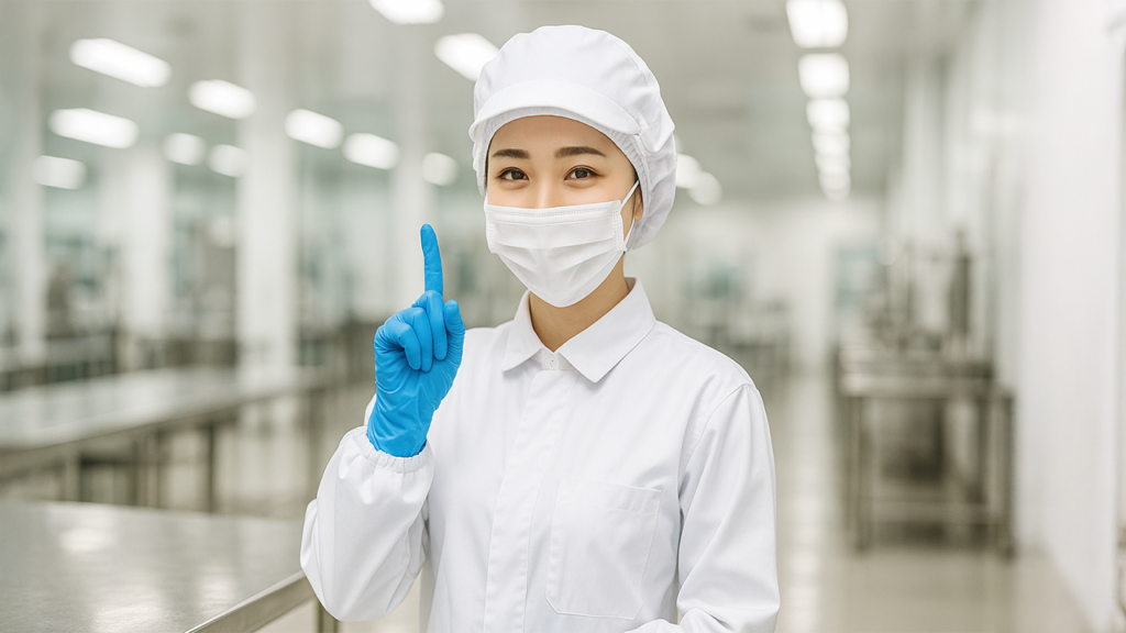 食品工場で働いている女性