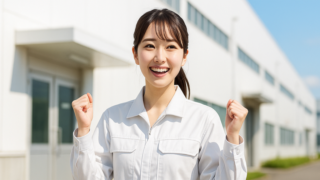 食品工場で働いている女性