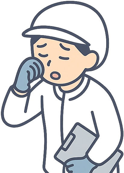 眠そうな食品工場の女性