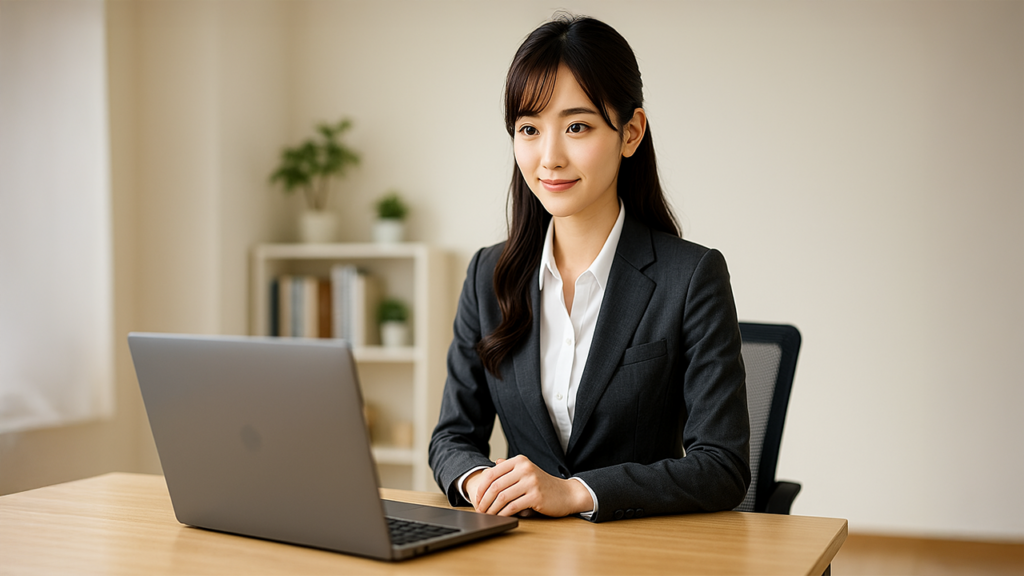 WEB面接の準備をしている女性