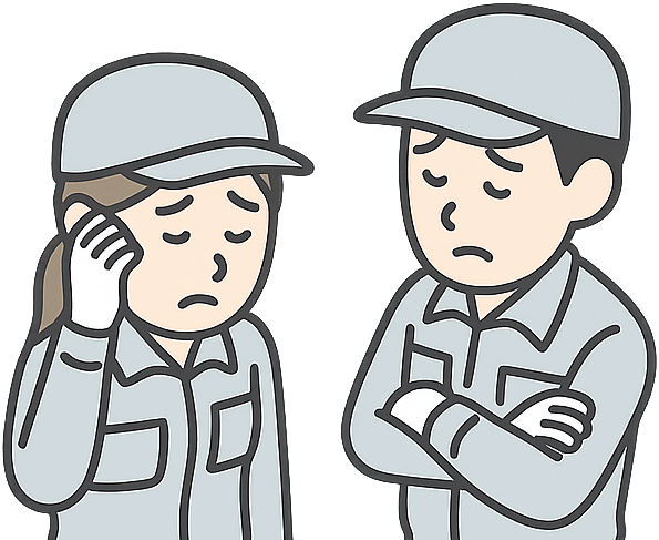 悩んでいる工場勤務の人たち