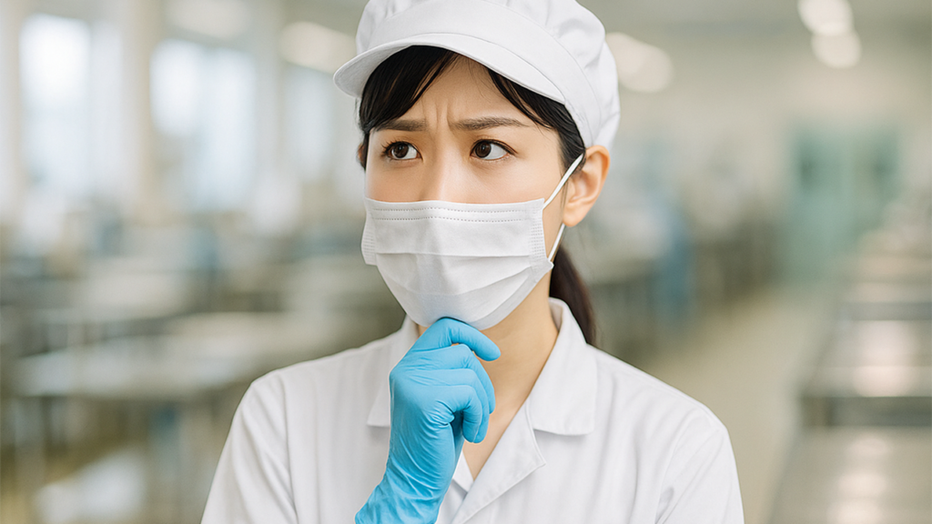 食品工場で働いている女性