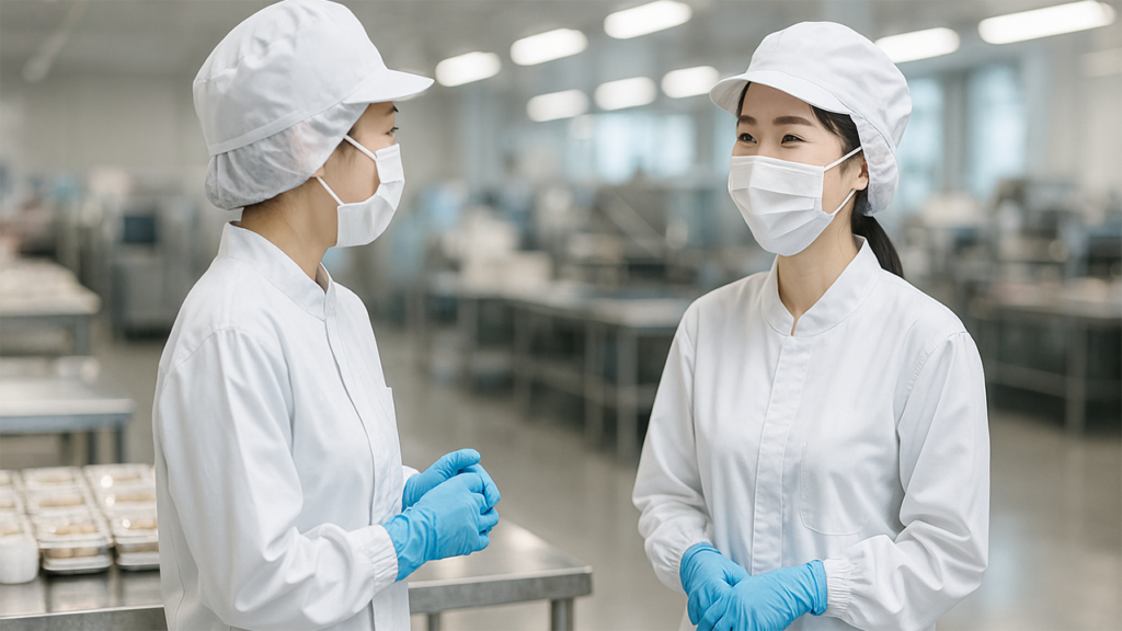 食品工場で働いている人たち