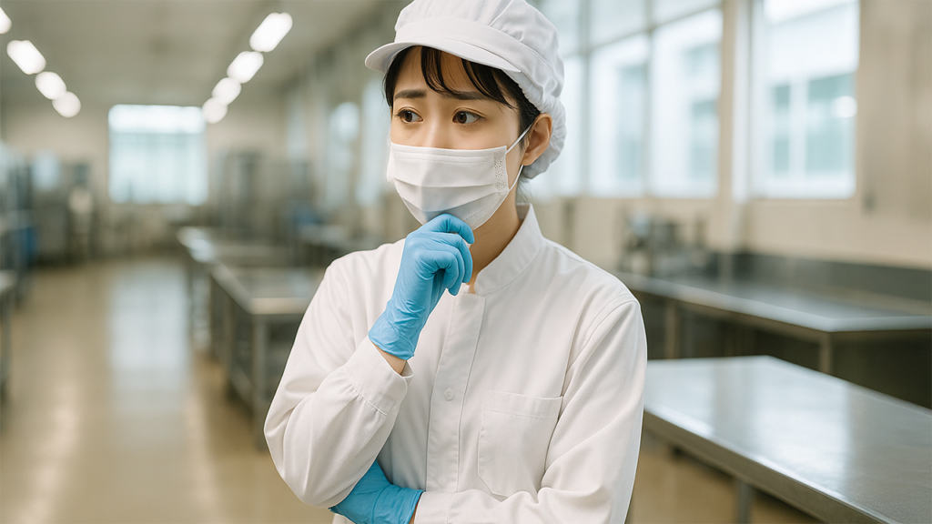 食品工場で働いている女性