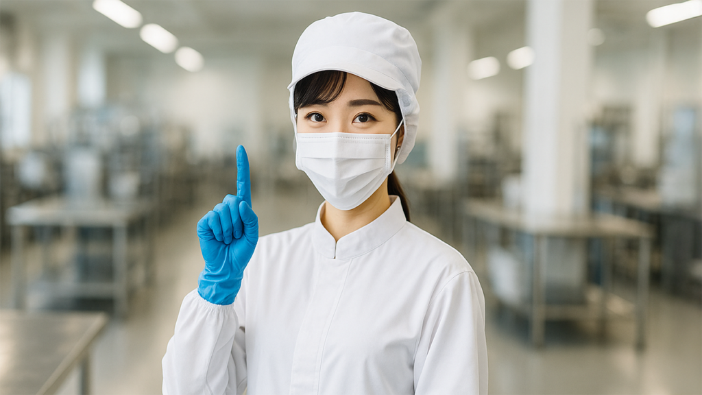 食品工場で働いている女性