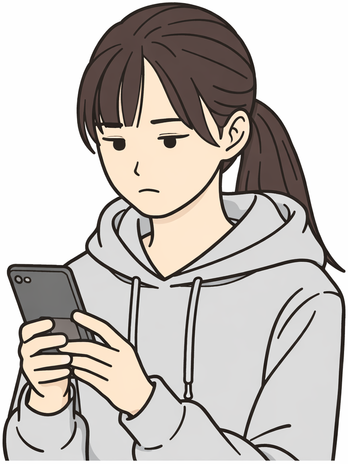 無表情でスマホを見ている人