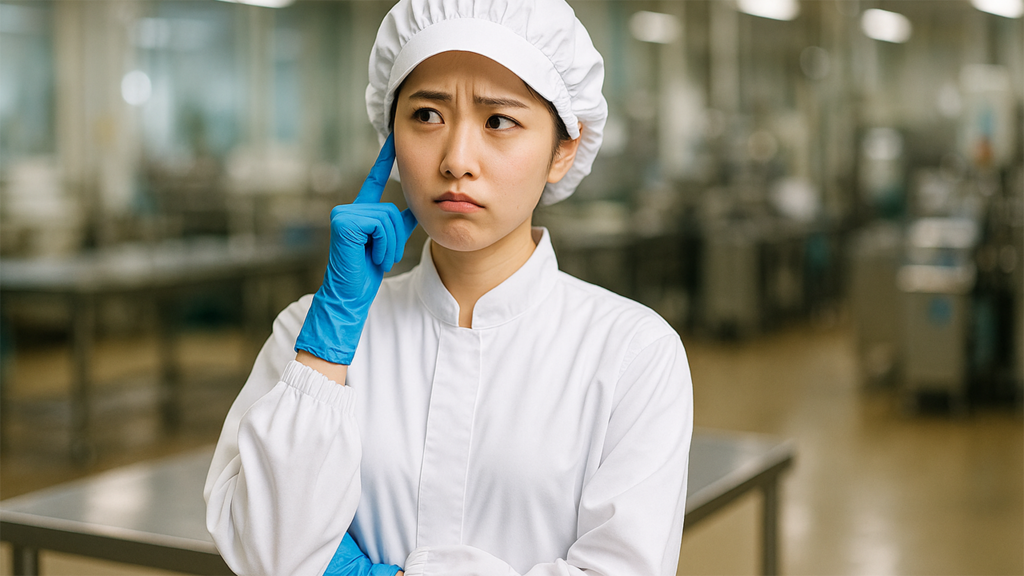 食品工場で働いている女性