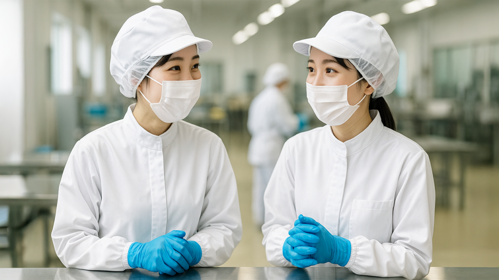 食品工場で働いている女性