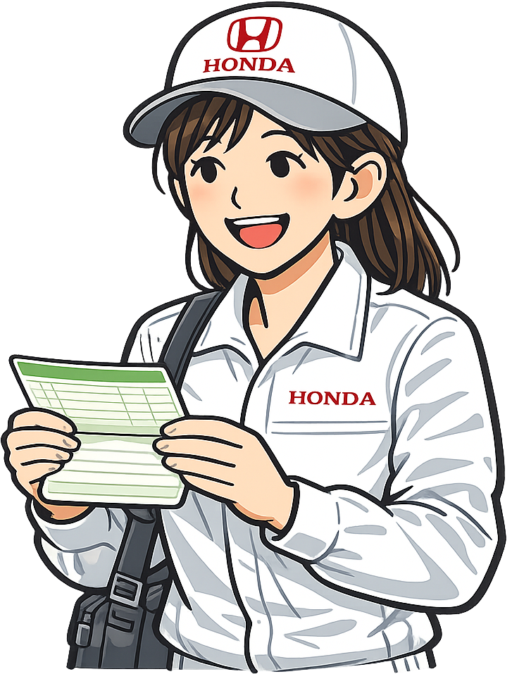 預金通帳を見ているホンダ期間工、笑顔