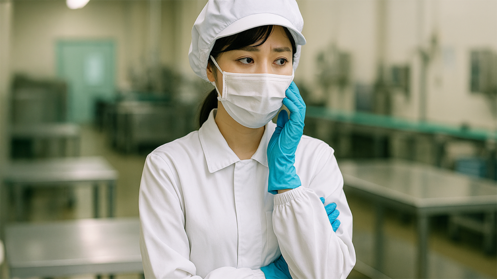 食品工場で働いている女性