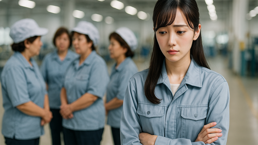 工場で人間関係に悩んでいる女性