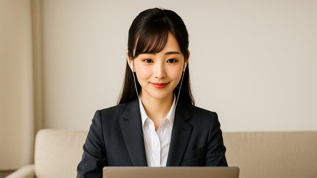 Web面接を受けている女性