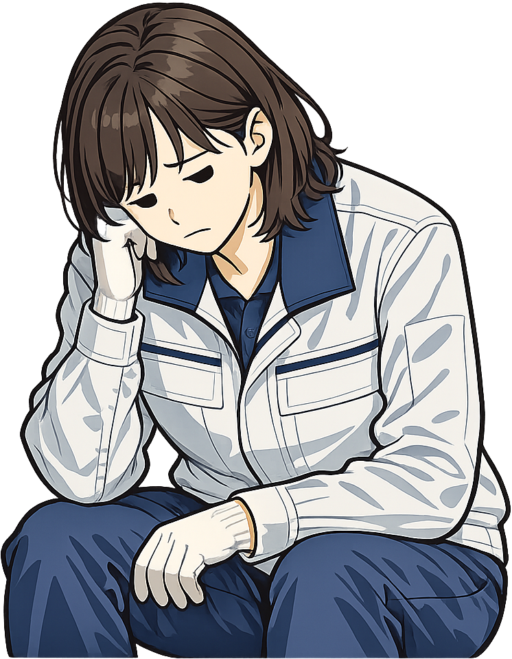 疲れてうなだれている期間工