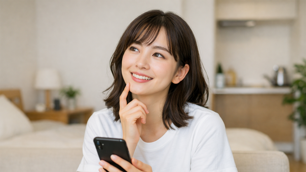 スマホで情報を取得している女性