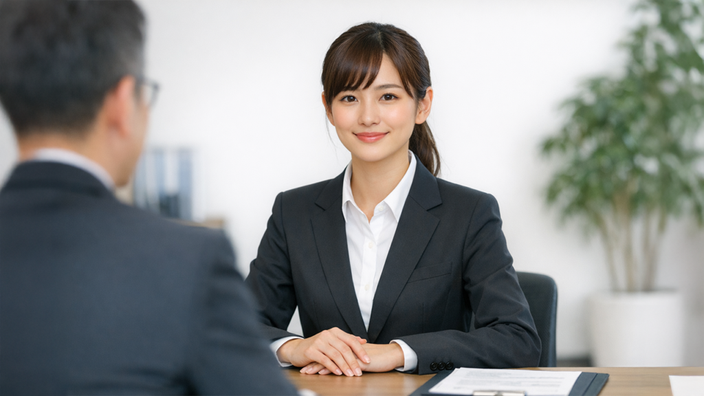 採用面接をうけている女性