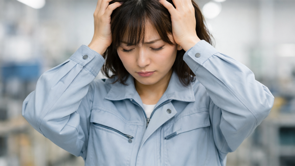 工場の人間関係に苦しんでいる女性