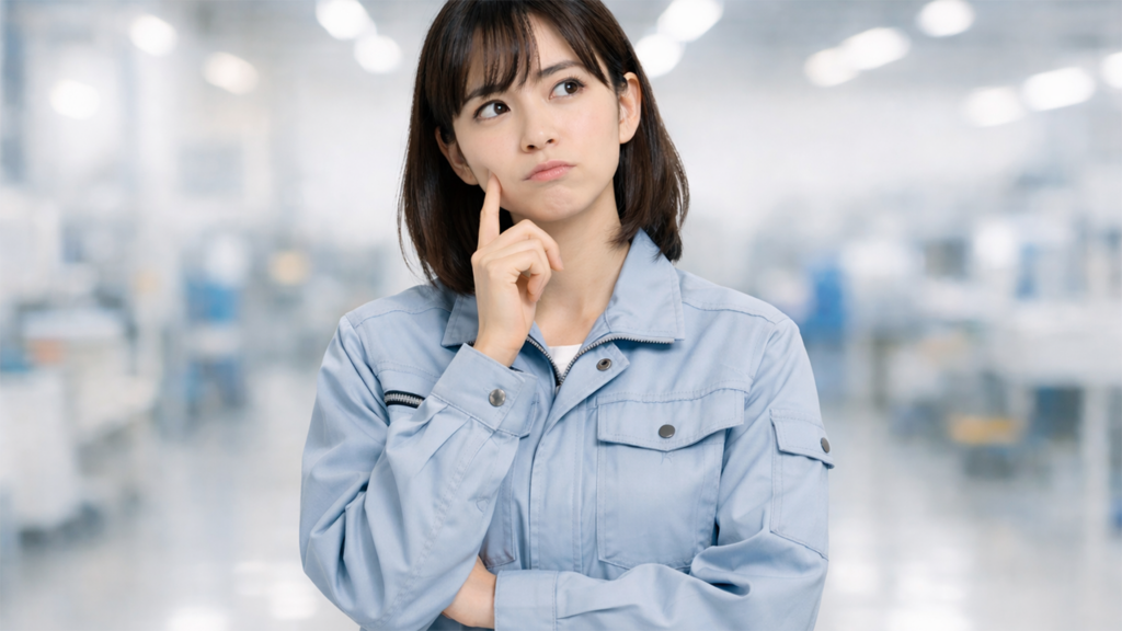 工場の休憩時間に不安がある期間工の女性