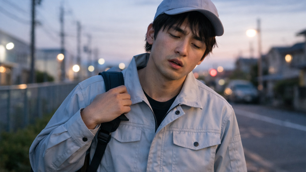 夜勤明けの朝方に疲労困憊で帰宅している期間工