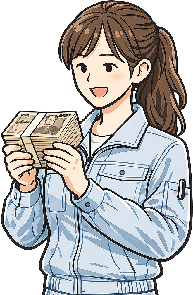 大金を得て喜んでいる期間工