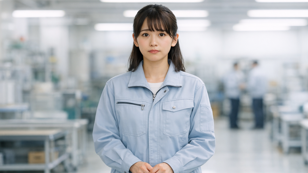 工場の初出勤で緊張している期間工