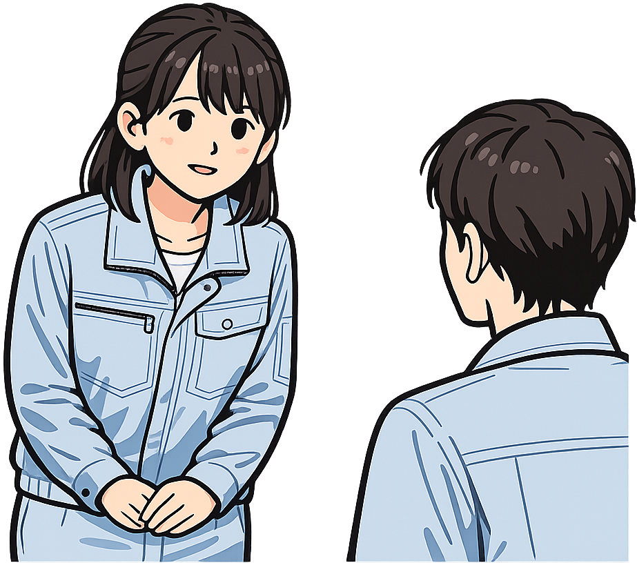 一緒に働く人に挨拶している新人のイラスト