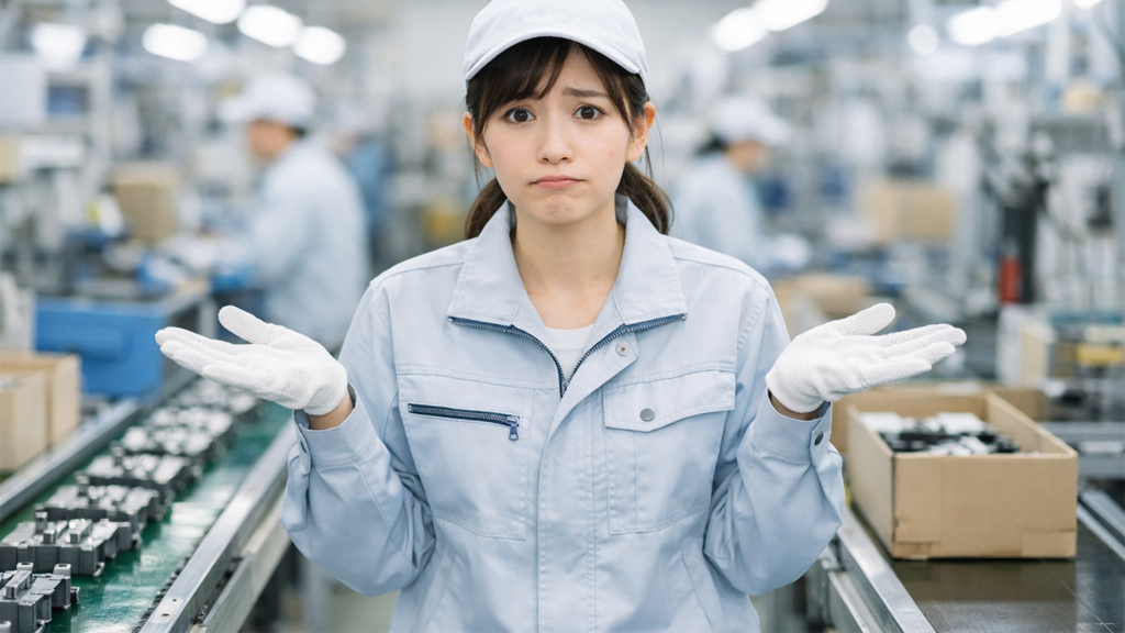 ライン作業で困っている女性