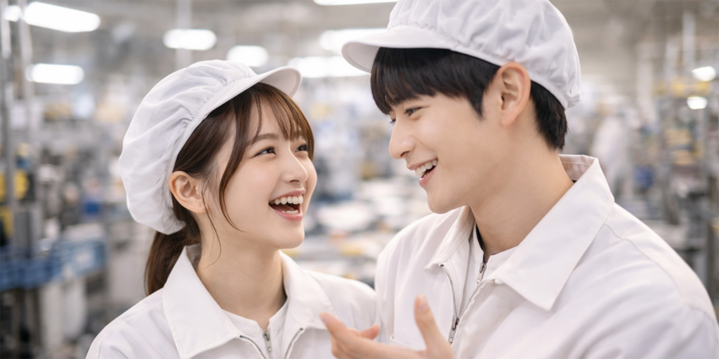 社内恋愛の工場男女