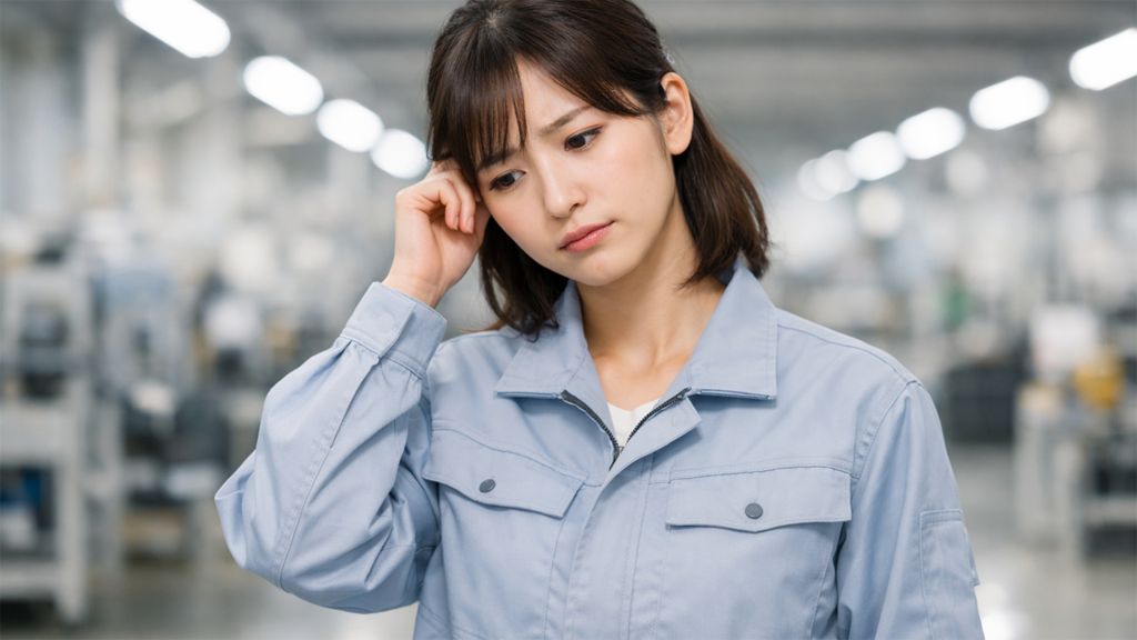 工場勤務に飽きている女性