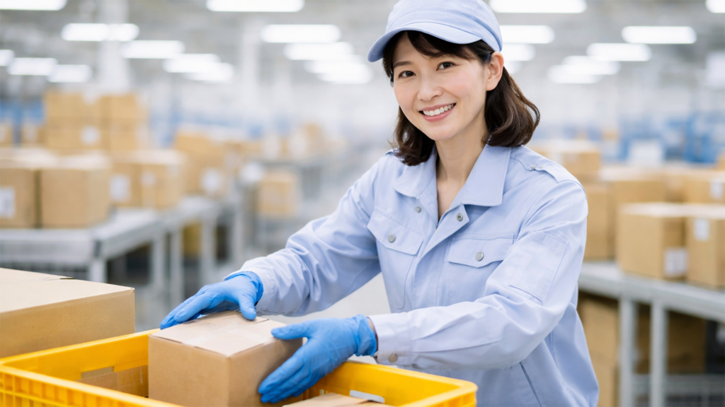 軽作業を行っている40代女性の期間工