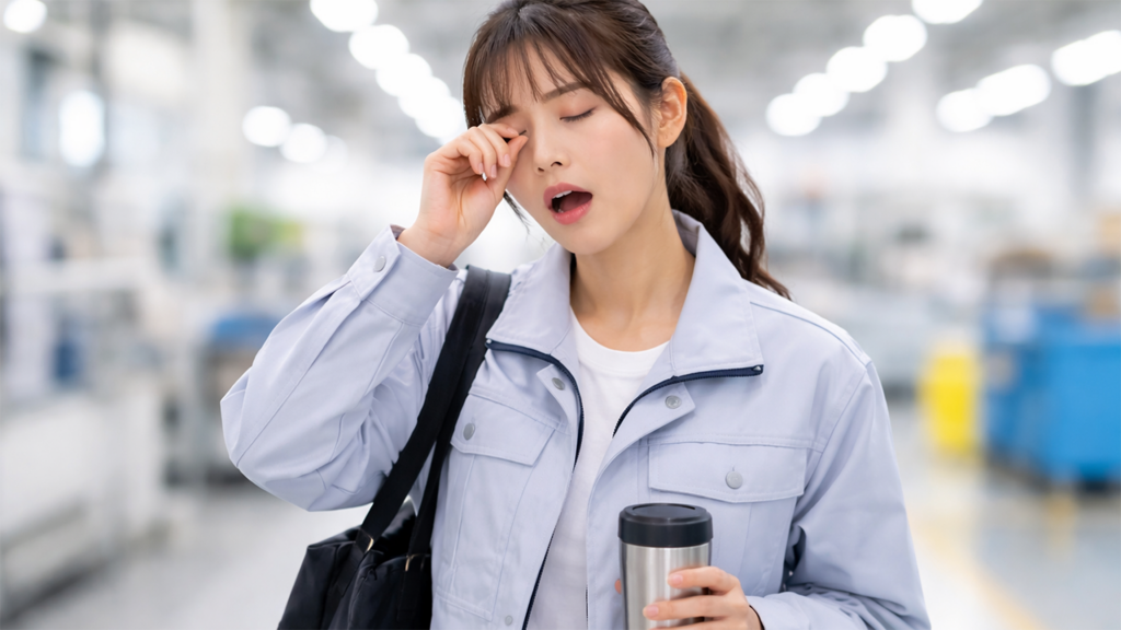 眠そうに出勤する期間工