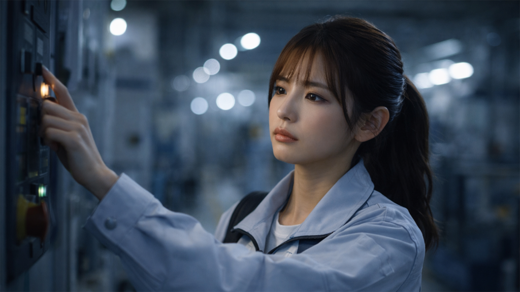 工場夜勤の女性