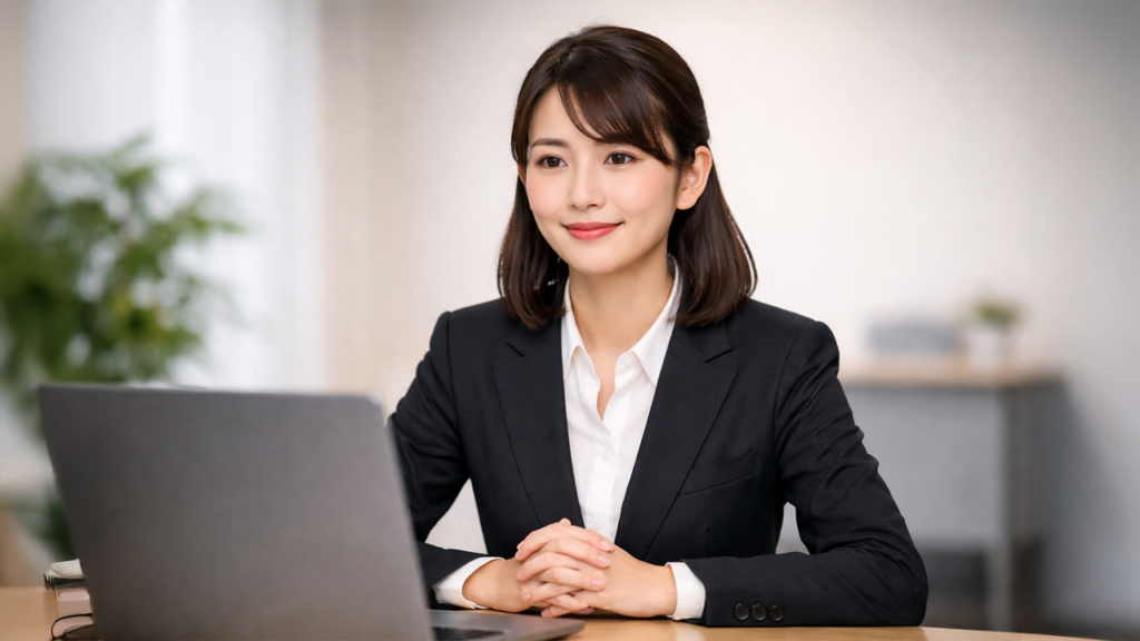 Web面接を受けている女性