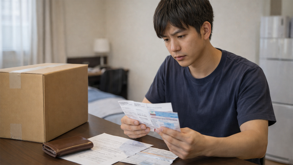運送費用の領収書を整理している期間工