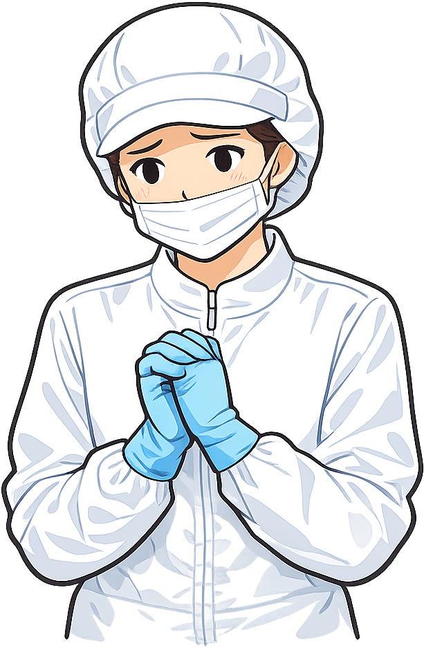 緊張している食品工場勤務の人