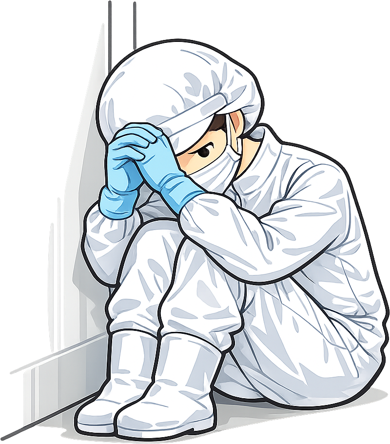 うなだれている食品工場勤務の人