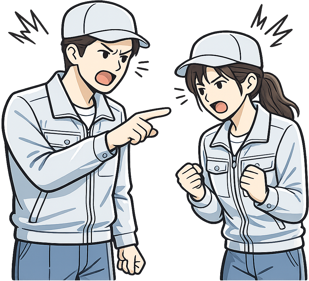 激しく口論している工場勤務の人